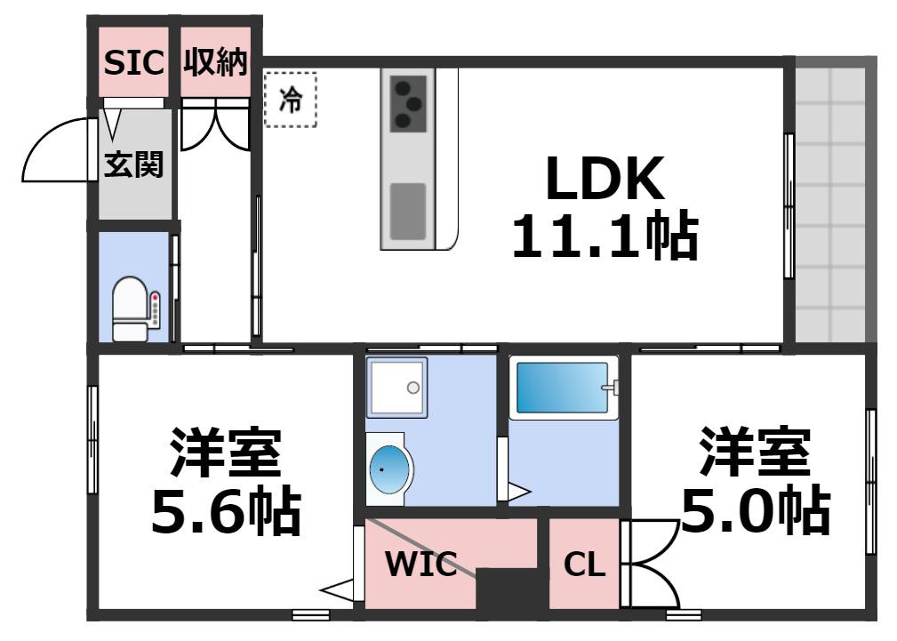 へーベルメゾン今里(2LDK/2階)の間取り写真