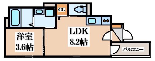 YUMAISON ウエスト(1LDK/2階)の間取り写真