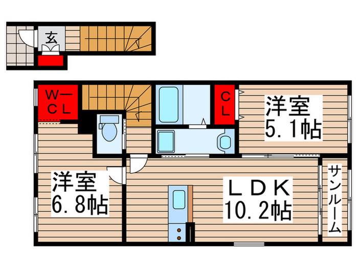 グレイスワン南沢(2LDK/2階)の間取り写真