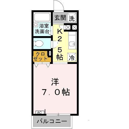パセオグリーンヒルズ(1K/1階)の間取り写真