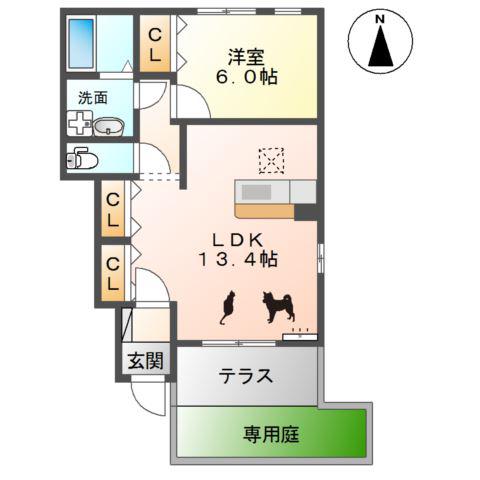 フェリジータ II(1LDK/1階)の間取り写真