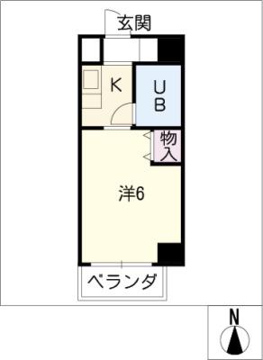 ヒルズ高坂(1K/6階)の間取り写真