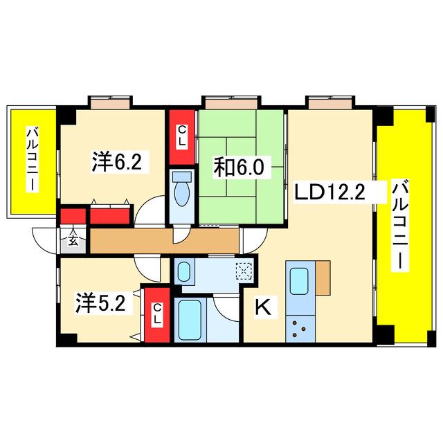 リファーレ新和(3LDK/3階)の間取り写真