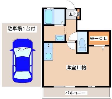 クレール ベルヴィル立花B棟(ワンルーム/1階)の間取り写真