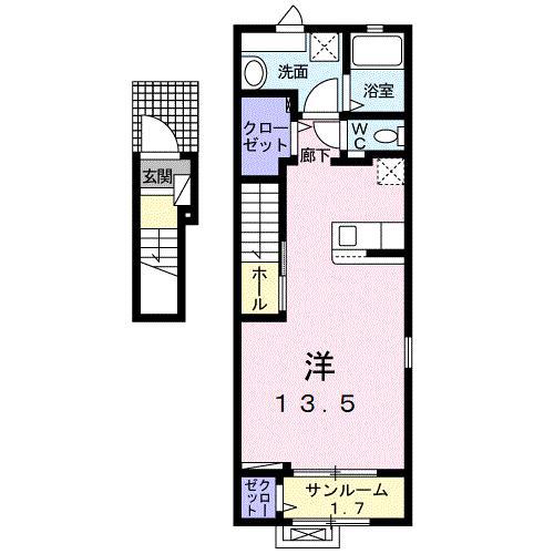 ペルズィモーネ(ワンルーム/2階)の間取り写真