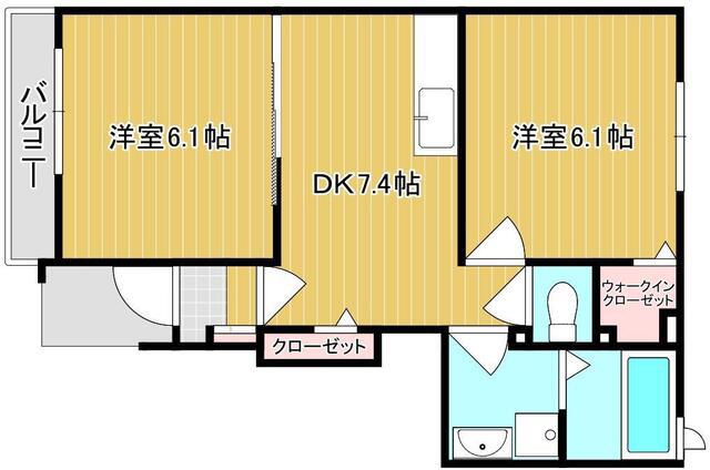 エバーグリーン鶴新田I(2DK/1階)の間取り写真