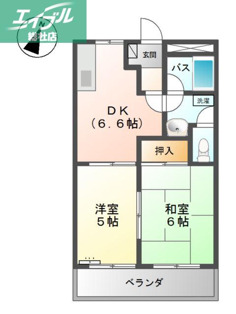 エスポワール小野(2DK/2階)の間取り写真