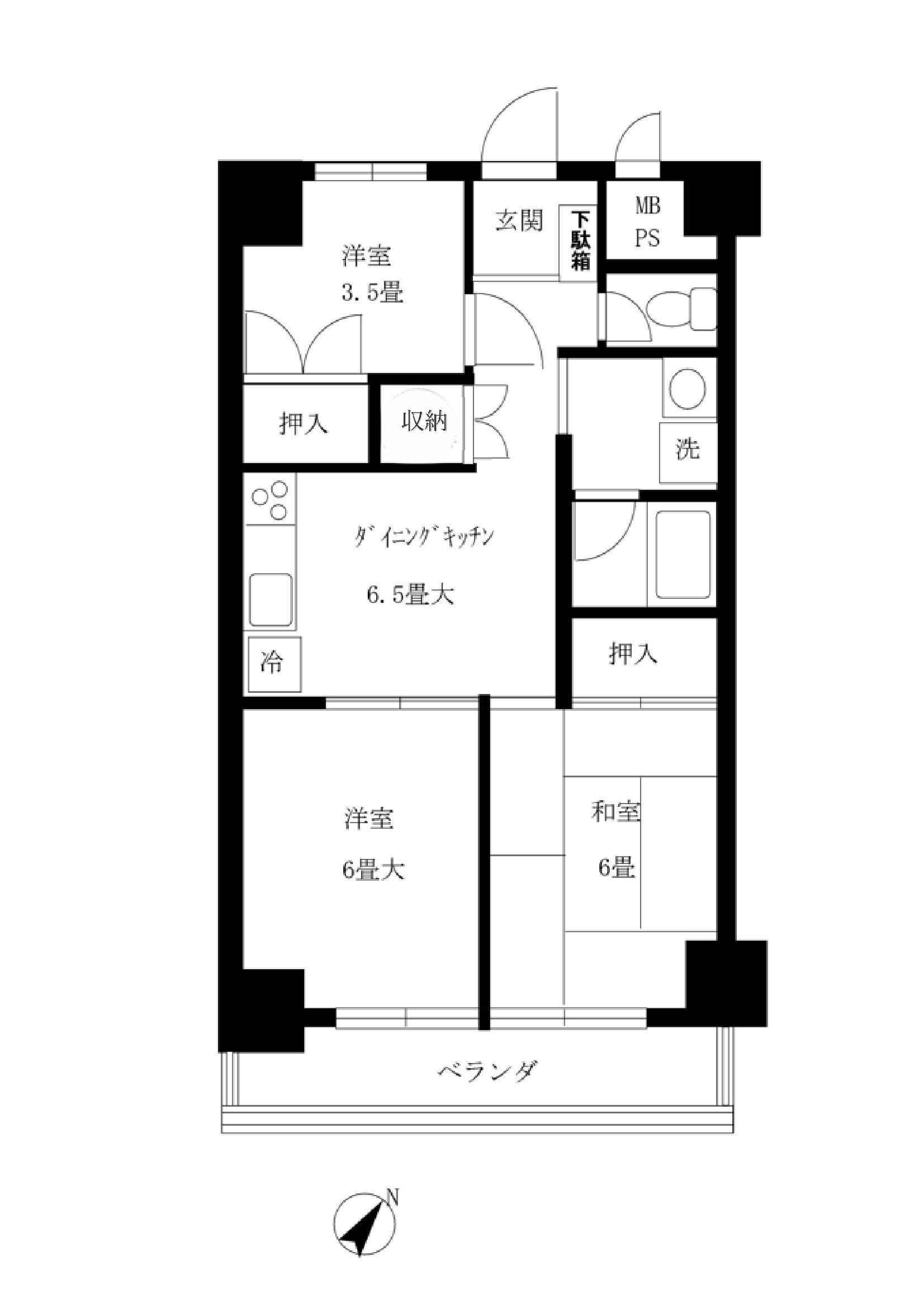 パシフィック浜町(3DK/2階)の間取り写真