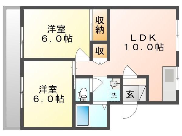 大和マンション(2LDK/4階)の間取り写真