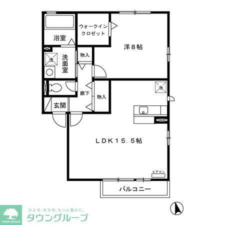 花水木B(1LDK/1階)の間取り写真