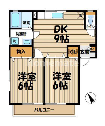 マリーク壱番館(2DK/1階)の間取り写真