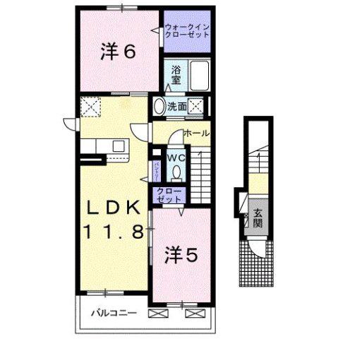 PETTIA(2LDK/2階)の間取り写真