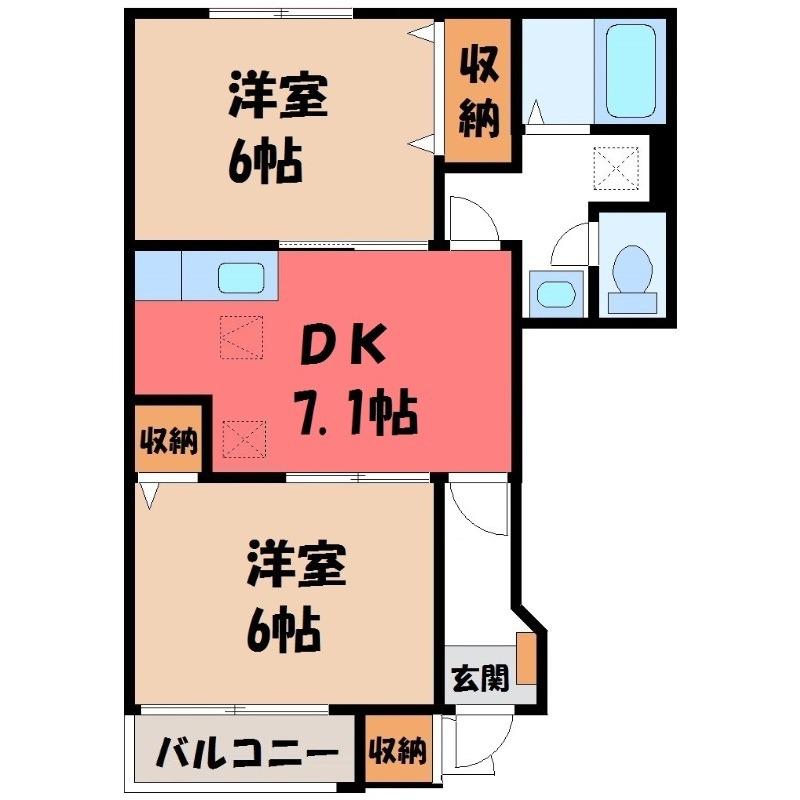 カリーノ・トゥッティB(2DK/1階)の間取り写真