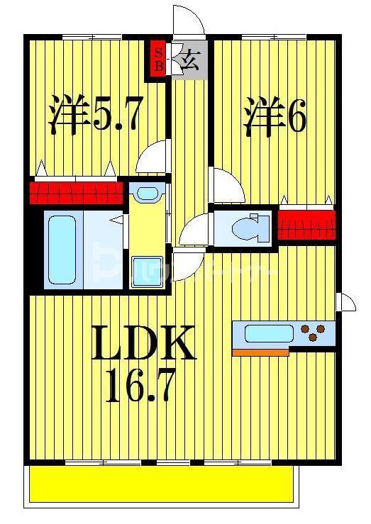 グレースK 津田沼(2LDK/6階)の間取り写真