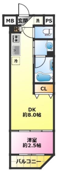 リルシア武蔵中原(1DK/2階)の間取り写真