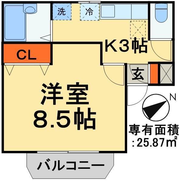 セレ東美野2(1K/2階)の間取り写真