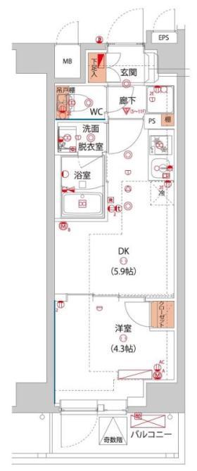 ハーモニーレジデンス東京サウス大塚(1DK/11階)の間取り写真