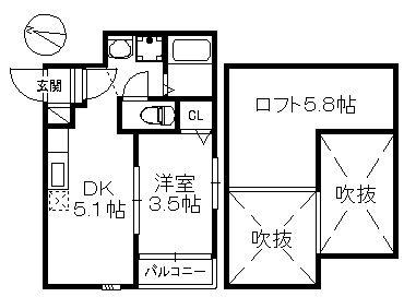 STUDIO BOIS(1DK/2階)の間取り写真