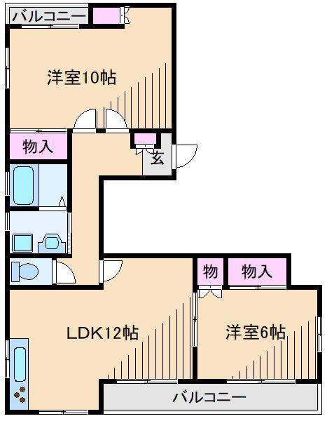 FKビル武蔵中原(2LDK/2階)の間取り写真
