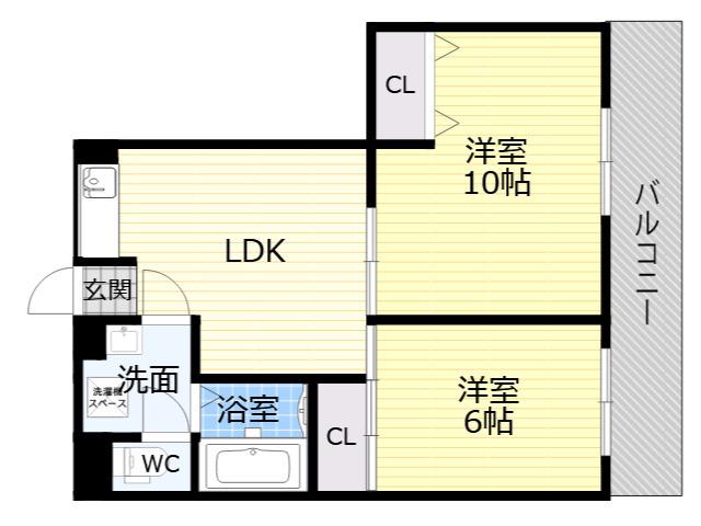 フォアール今津北旧 メゾンオルフェ(2LDK/4階)の間取り写真