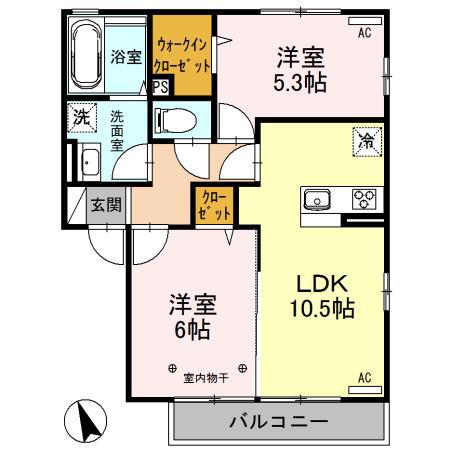 コンツェルト貝沢A・B(2LDK/1階)の間取り写真