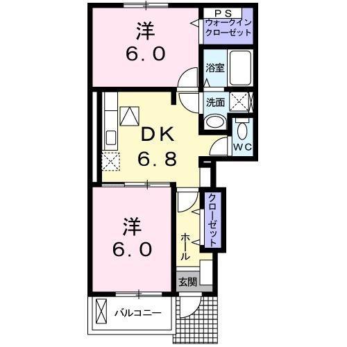 STARRY NOON Ⅰ(2DK/1階)の間取り写真