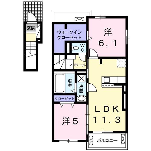 クリスタルドミール I(2LDK/2階)の間取り写真