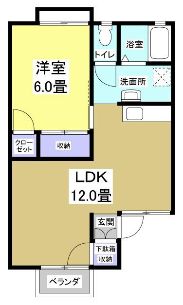 リヴェールA(1LDK/1階)の間取り写真