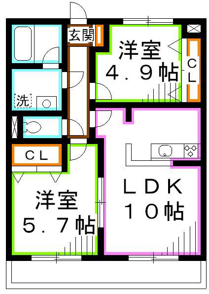 フィオーレスパッチオ(2LDK/1階)の間取り写真