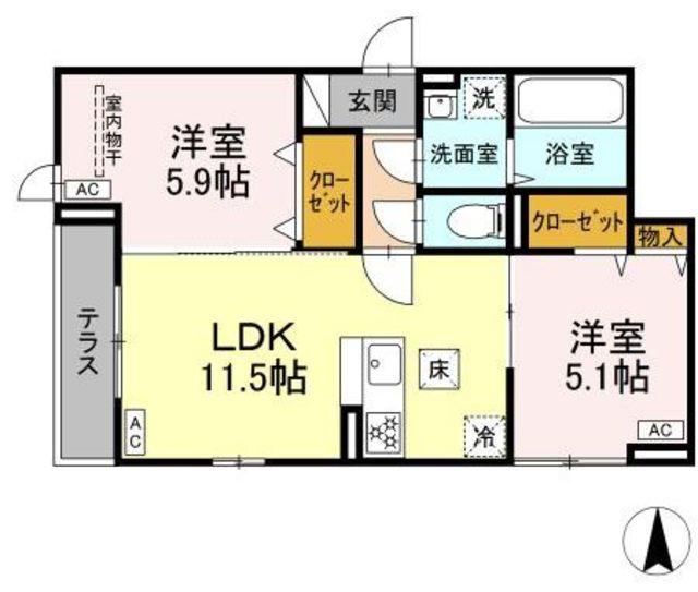 セレスティア北小岩III(2LDK/1階)の間取り写真