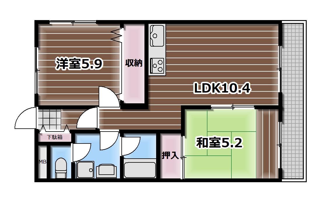 メゾンドール藤(2LDK/2階)の間取り写真