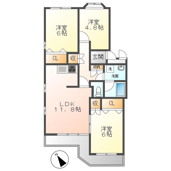 コートハウス名和(3LDK/3階)の間取り写真