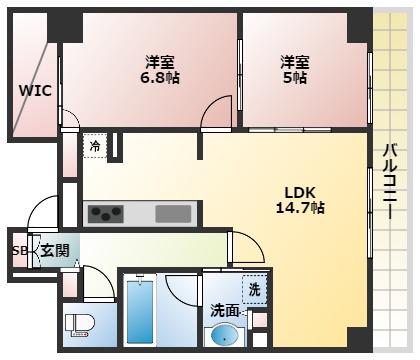 BRAVI南堀江(2LDK/13階)の間取り写真