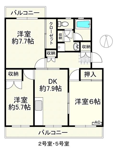 スカイテラス(3DK/4階)の間取り写真