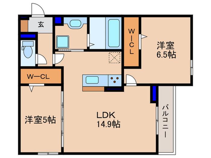 ヴァン・クレール(2LDK/2階)の間取り写真