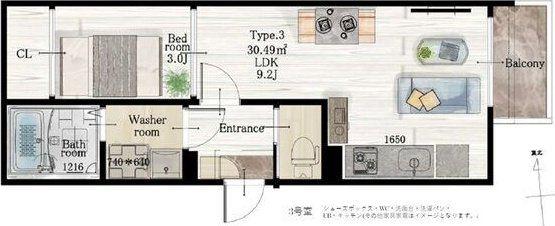REGALEST六丁の目(1LDK/2階)の間取り写真