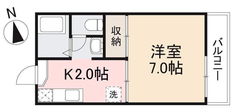 ヴィラ・アンソレイエ香西本町IIC(1K/1階)の間取り写真