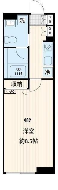 フレア不動前(1K/4階)の間取り写真