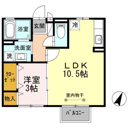 エスポワールA(1LDK/2階)の間取り写真
