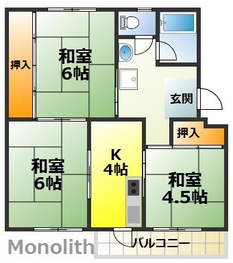泉北竹城台2丁28号棟(3K/4階)の間取り写真