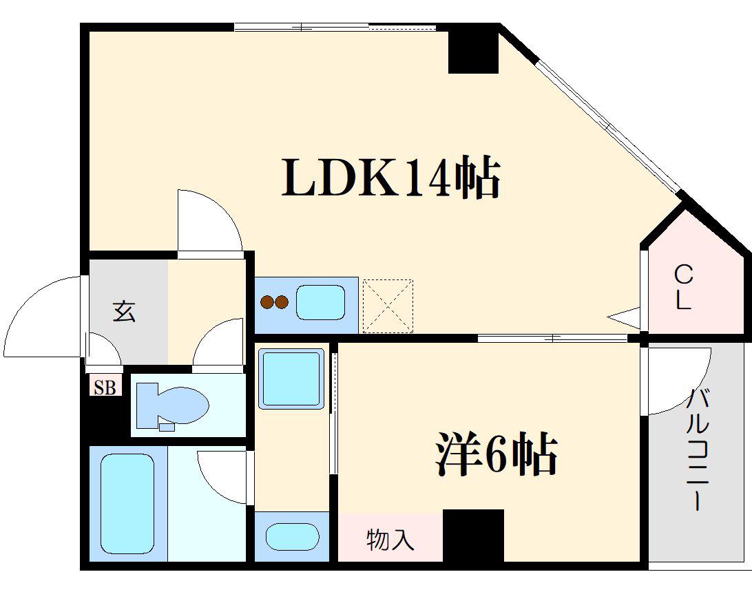 CASA内本町(1LDK/3階)の間取り写真
