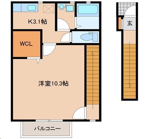 ソレイユパルク11番館(1K/2階)の間取り写真