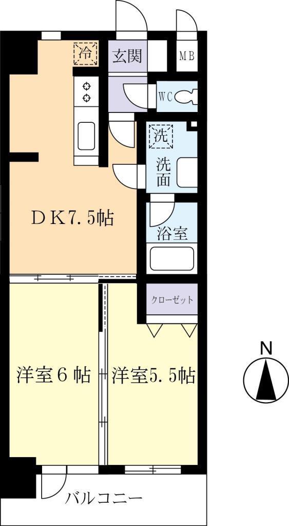 WILLDO桜川(2DK/4階)の間取り写真