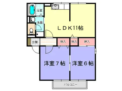 ウィズフレア(2LDK/2階)の間取り写真