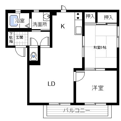浅井ハイツ B棟(2LDK/1階)の間取り写真