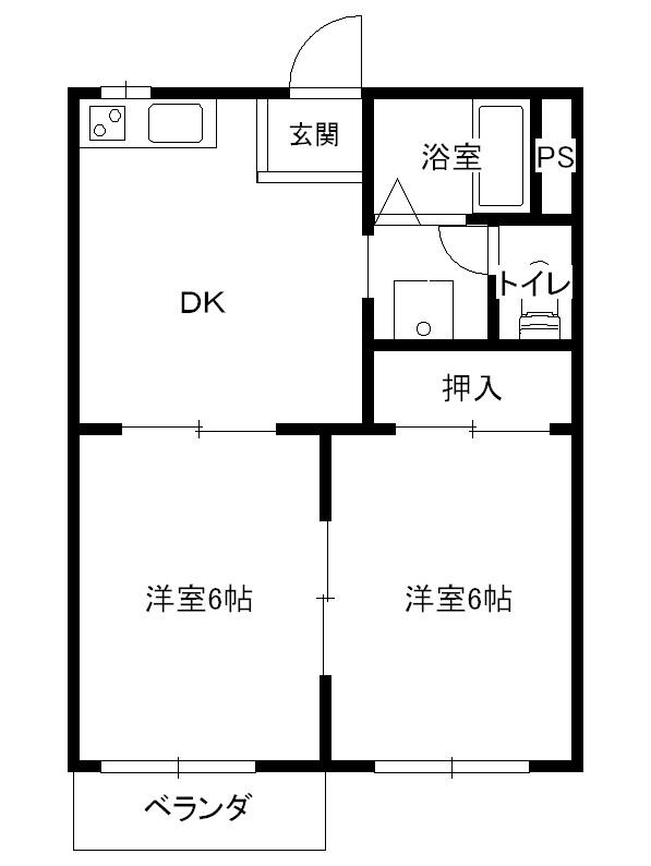 エクセル大峯(2DK/2階)の間取り写真