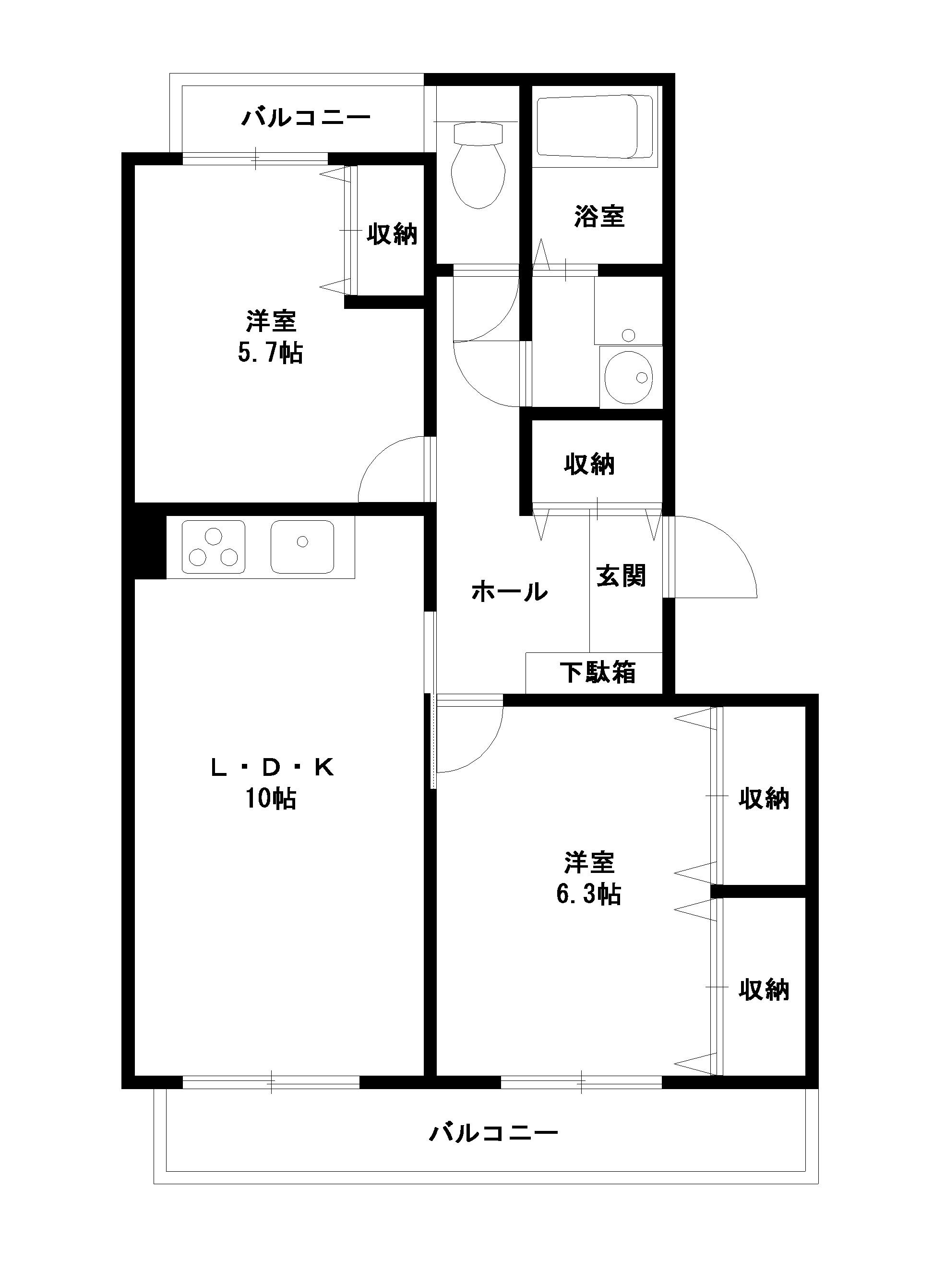 ブレインくのもとI(2LDK/1階)の間取り写真