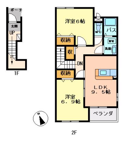 グレイスヴィラ(2LDK/2階)の間取り写真