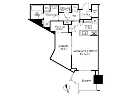 パークタワー勝どきミッド(1LDK/20階)の間取り写真