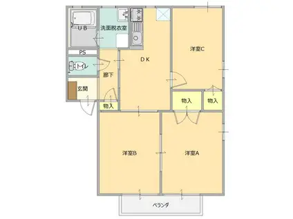 ファミール三愛II(3DK/1階)の間取り写真